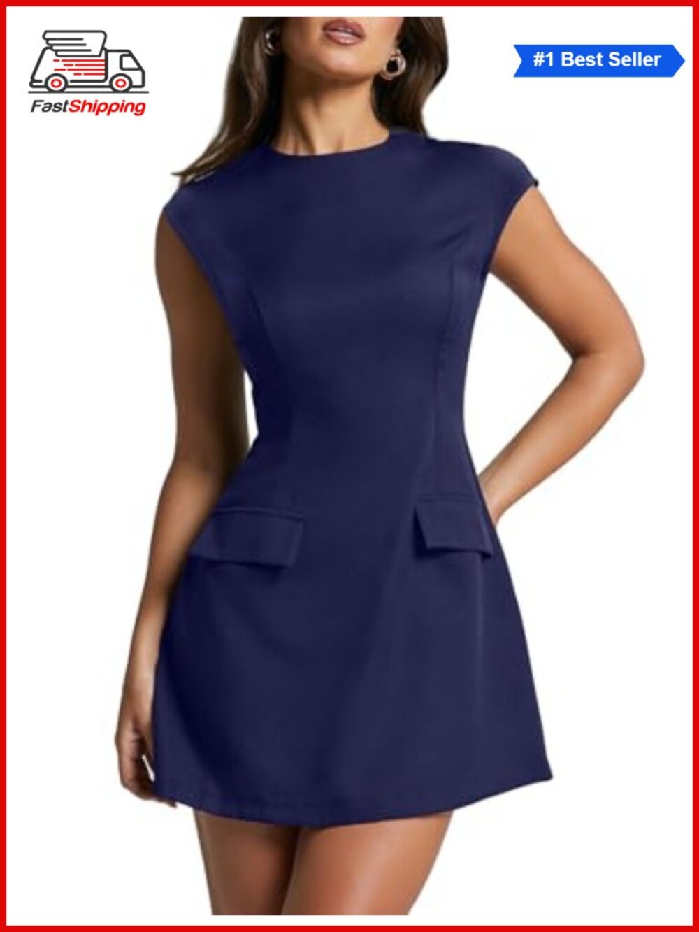 Women's Cap Sleeve Mock Neck Mini Dress A-Line Flare Party Club Dress